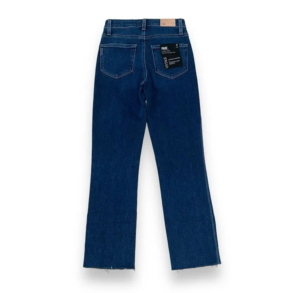 NWT PAIGE Cindy High Rise Straight Crop Jeans Womens 24 Wonderwall Dark Wash